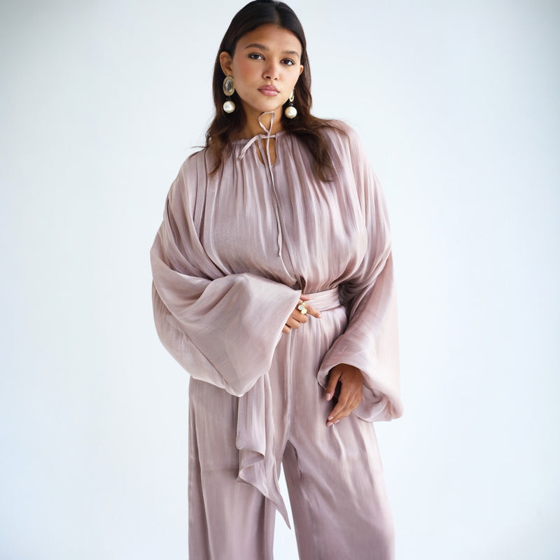 Crinkled satin matching suit