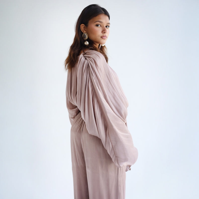 Crinkled satin matching suit