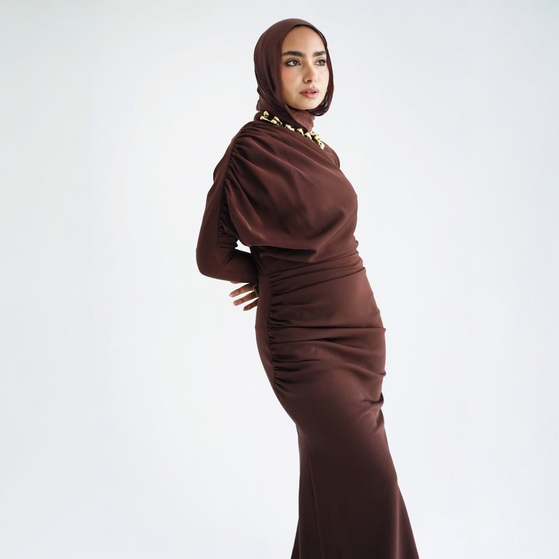 Brown draped dress