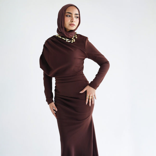 Brown draped dress