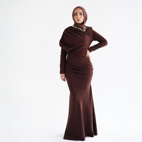 Brown draped dress