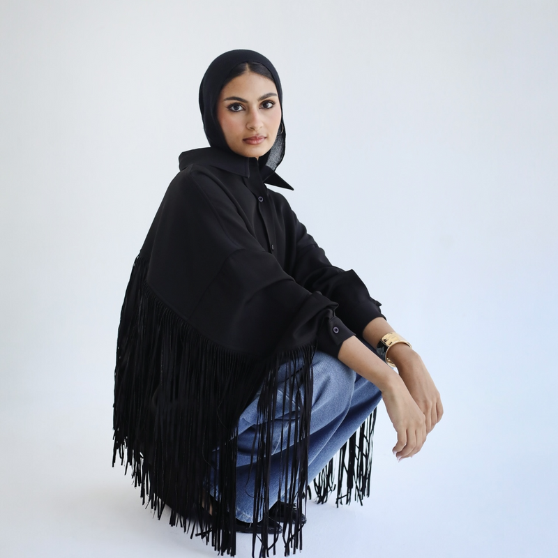Black fringed buttoned shirt
