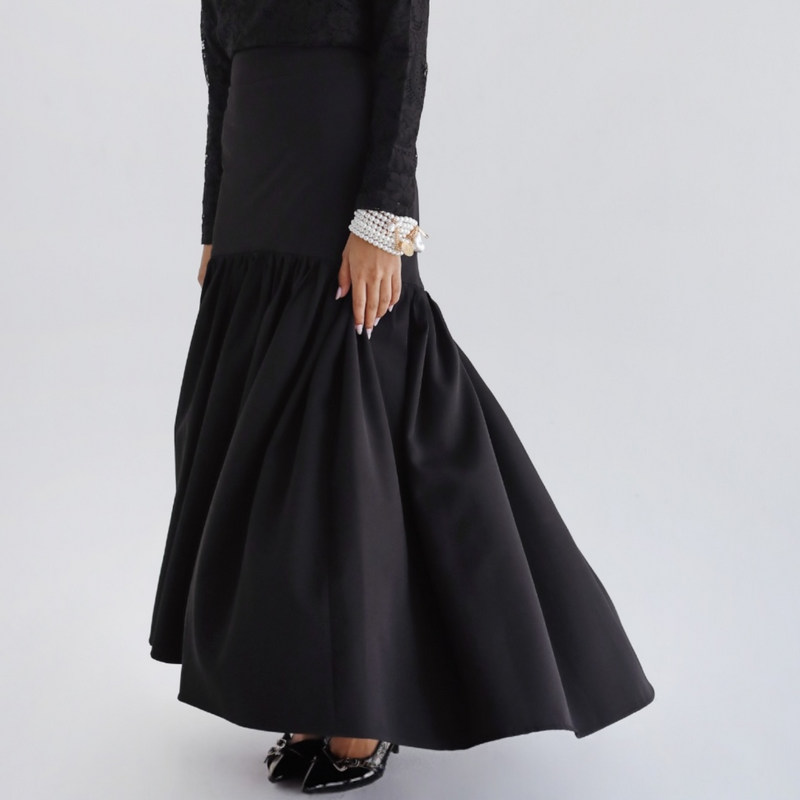 Black ruffled skirt