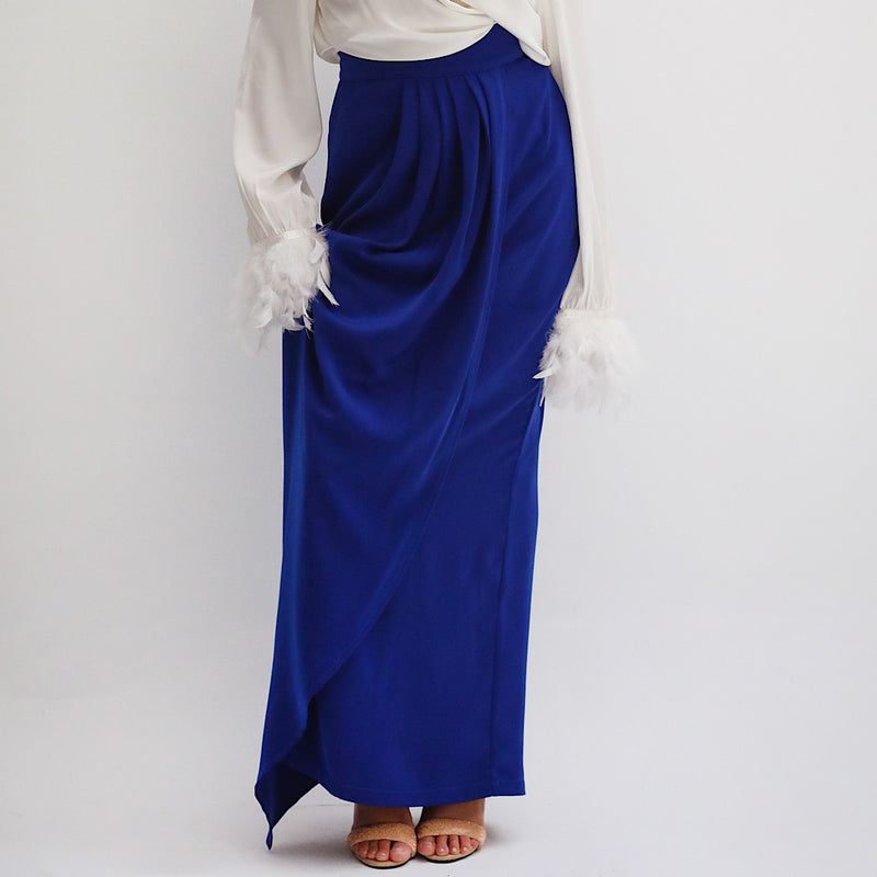Blue draped long skirt