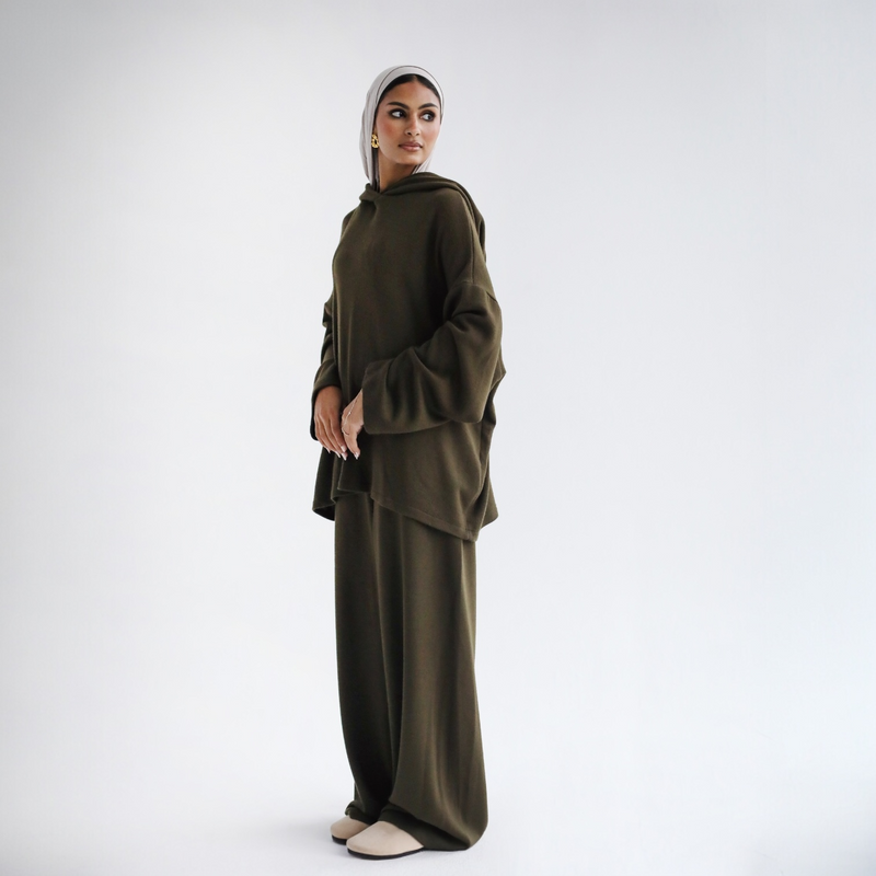 Olive loose wool suit