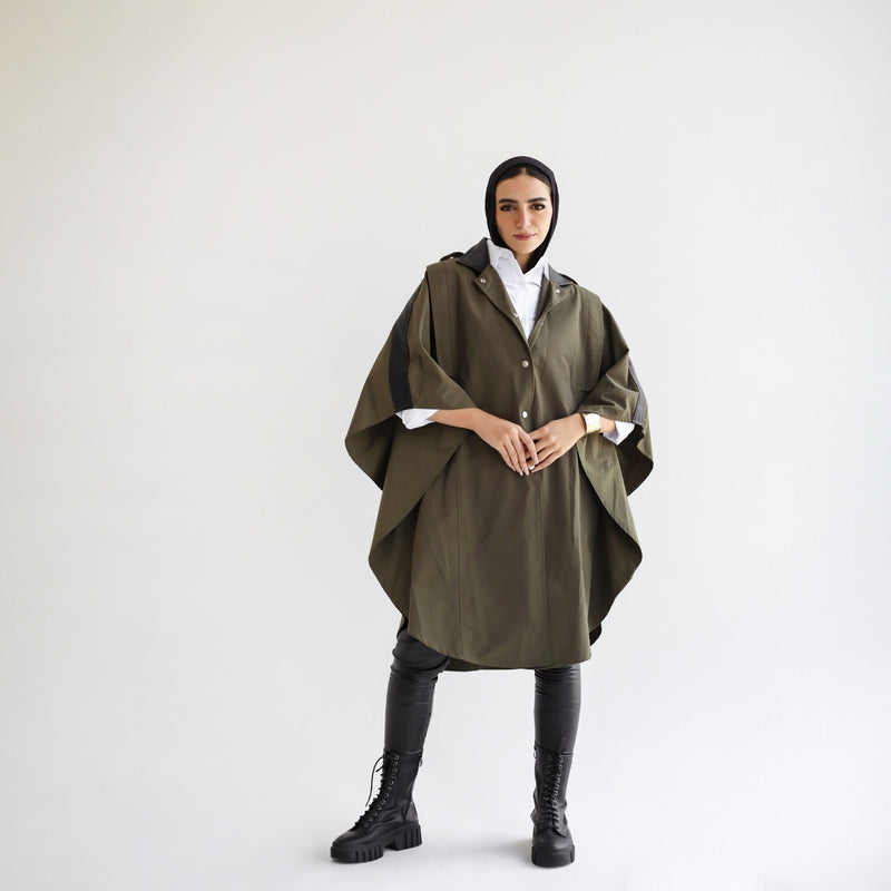 Olive gabardine poncho