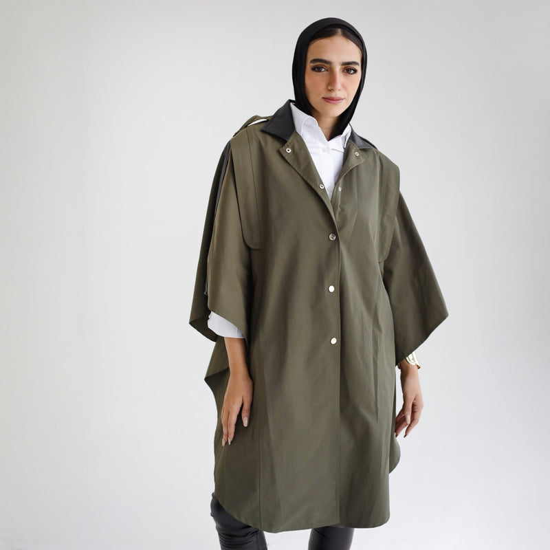 Olive gabardine poncho