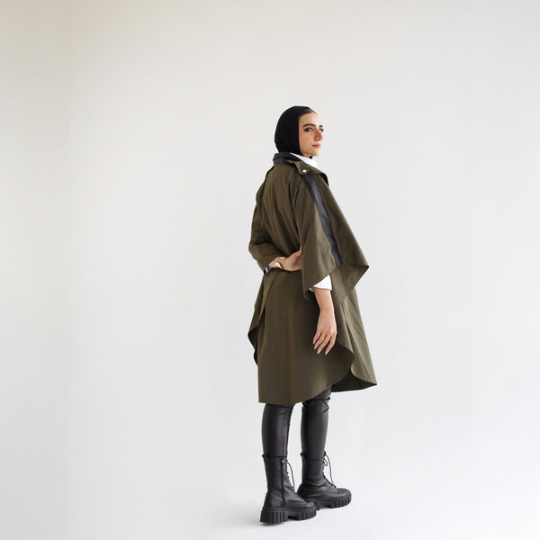 Olive gabardine poncho