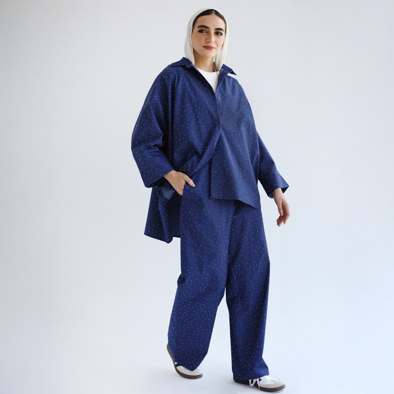 Dark blue strass denim set