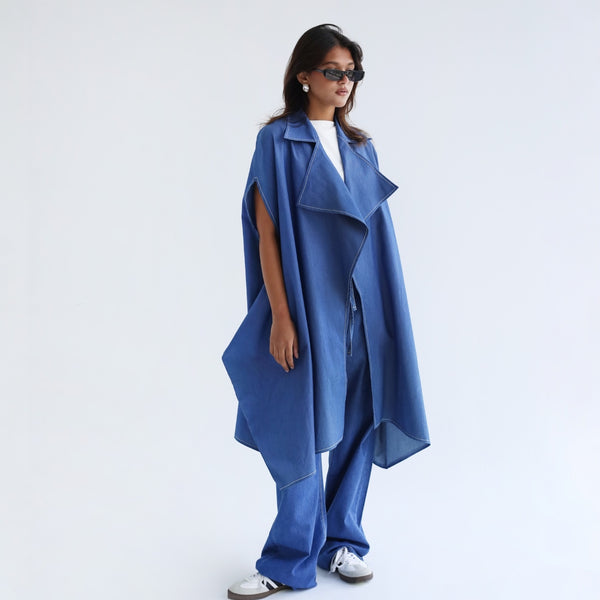 Oversized draped denim vest