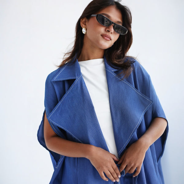 Oversized draped denim vest