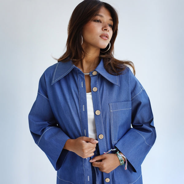 White stitched denim shirt