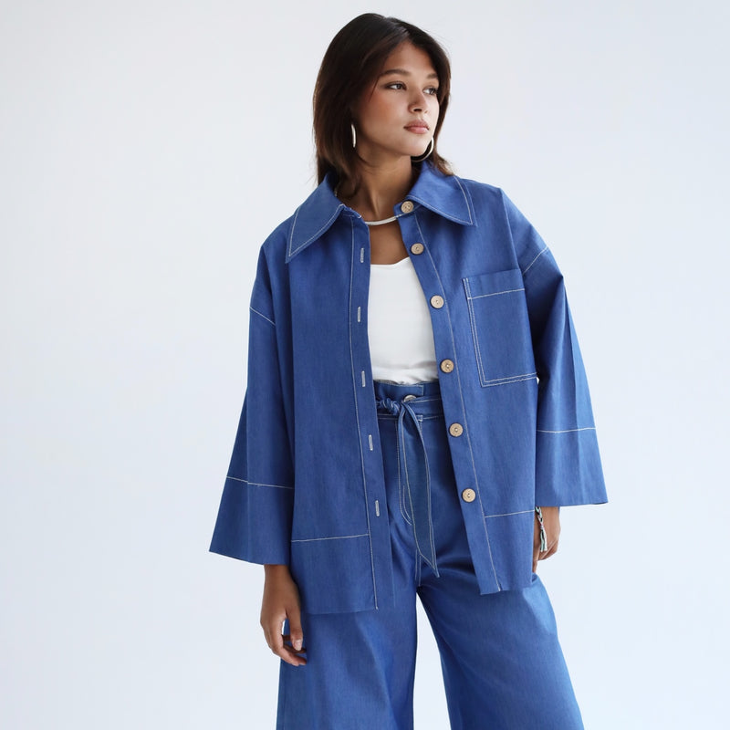 White stitched denim shirt