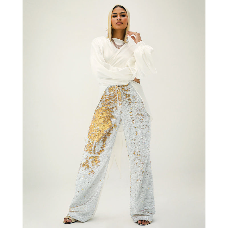 Gold sequin wide leg pants The Gallery Gold sequin wide leg pants The Gallery
