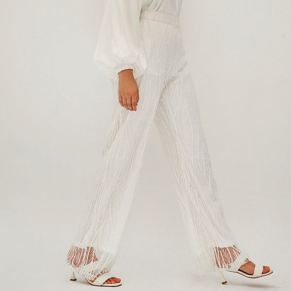 White Embroidered tulle pants