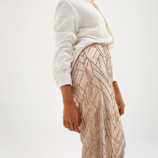 Champagne Embroidered tulle pants