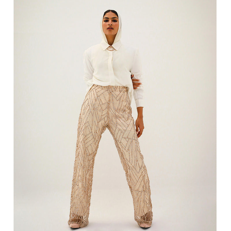 Champagne Embroidered tulle pants