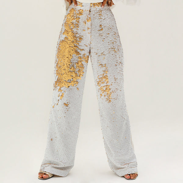 Gold sequin wide leg pants
