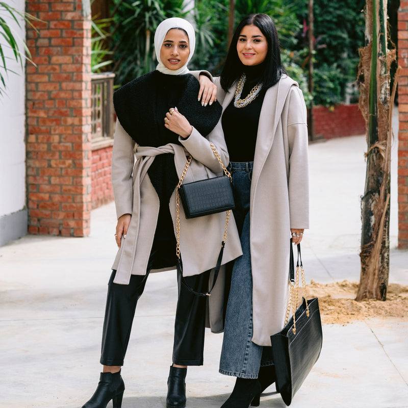 Shawl collar beige coat