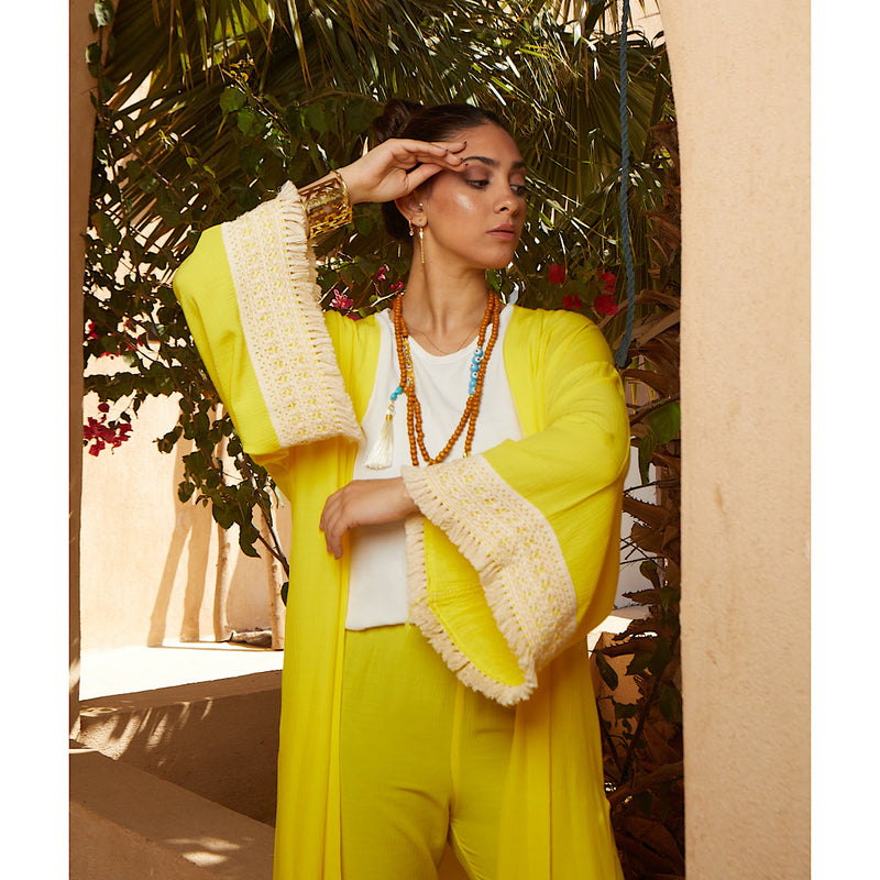 Bright yellow embroidered set