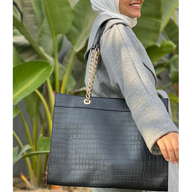 Black crocodile tote bag