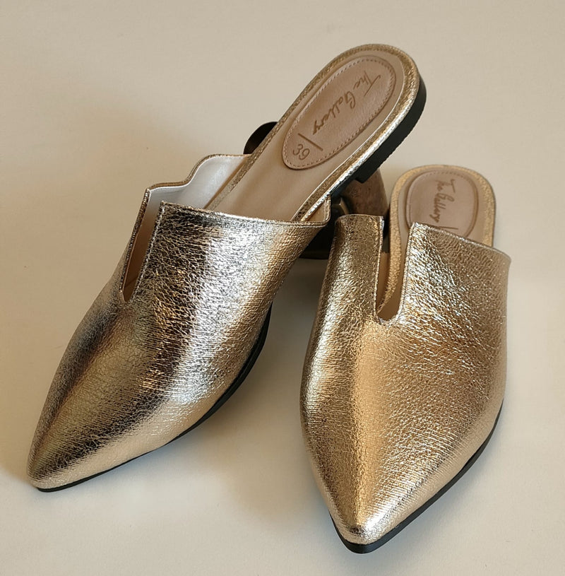Gold pointed toe slippers