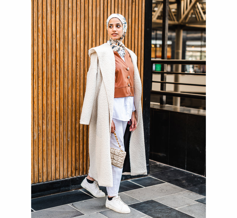 Faux shearling Off white Shawl collar coat