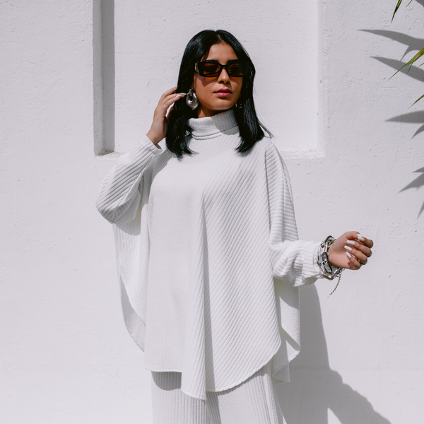 Oversized high neck white co-ord set