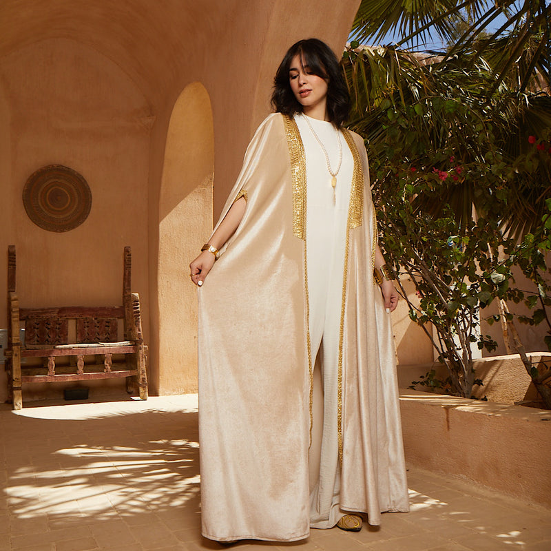 Champagne velvet cape kaftan