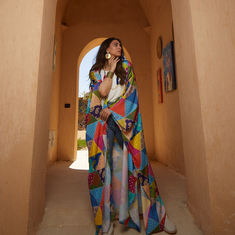 Colorful printed kaftan abaya