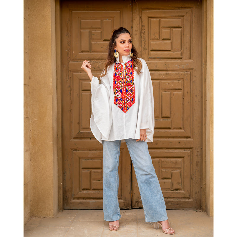 Embroidered poncho blouse