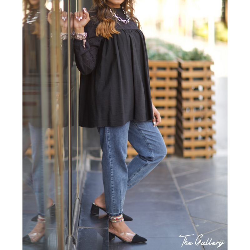 Black tiered long sleeve blouse