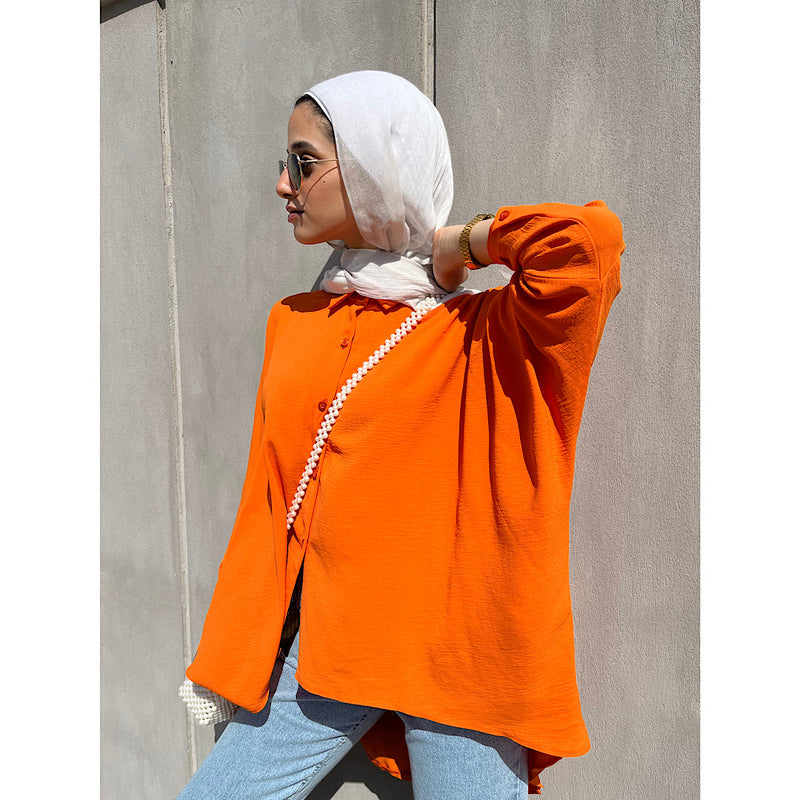 Orange high low oversized shirt