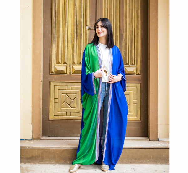 Green & blue chiffon bisht abaya