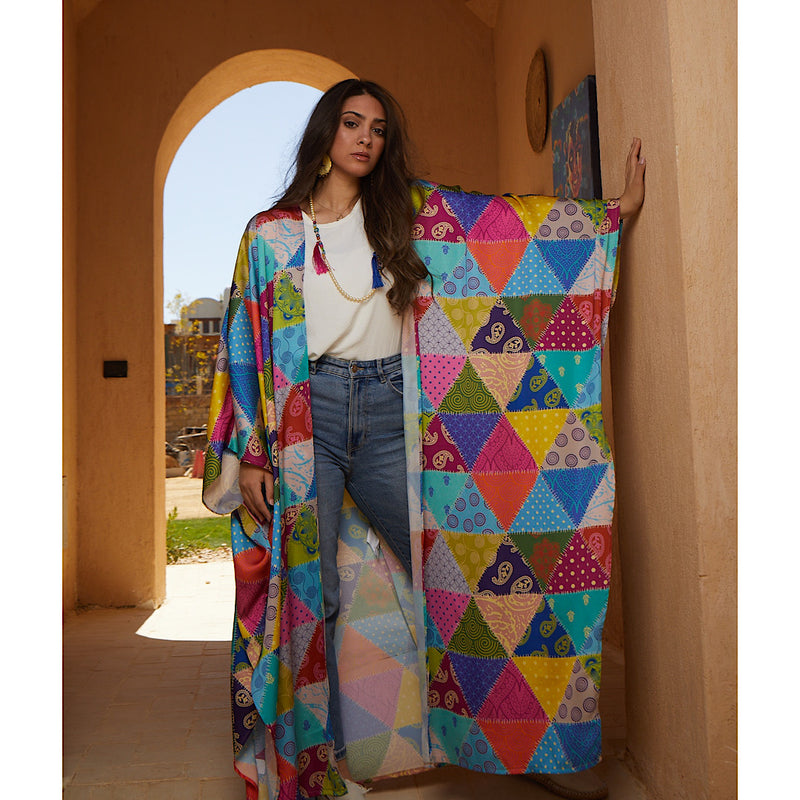 Colorful printed kaftan abaya