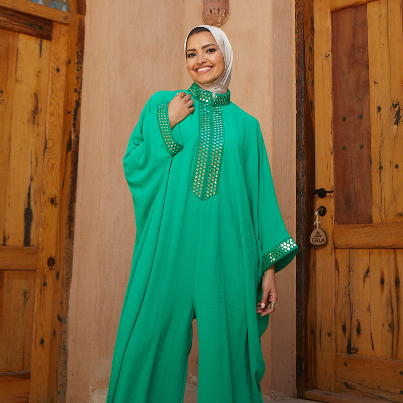 Green embroidered jumpsuit