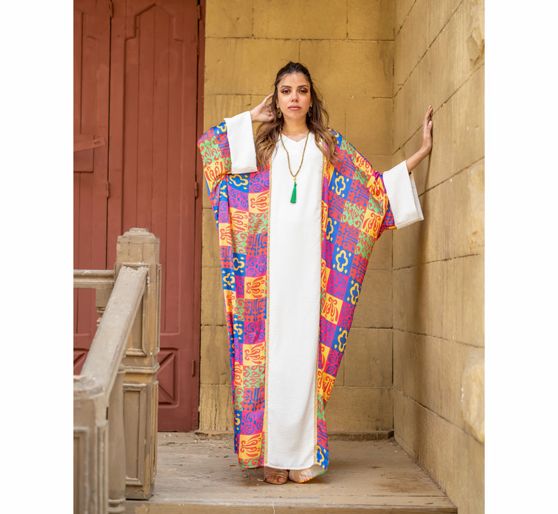 Multicolored printed kaftan dress