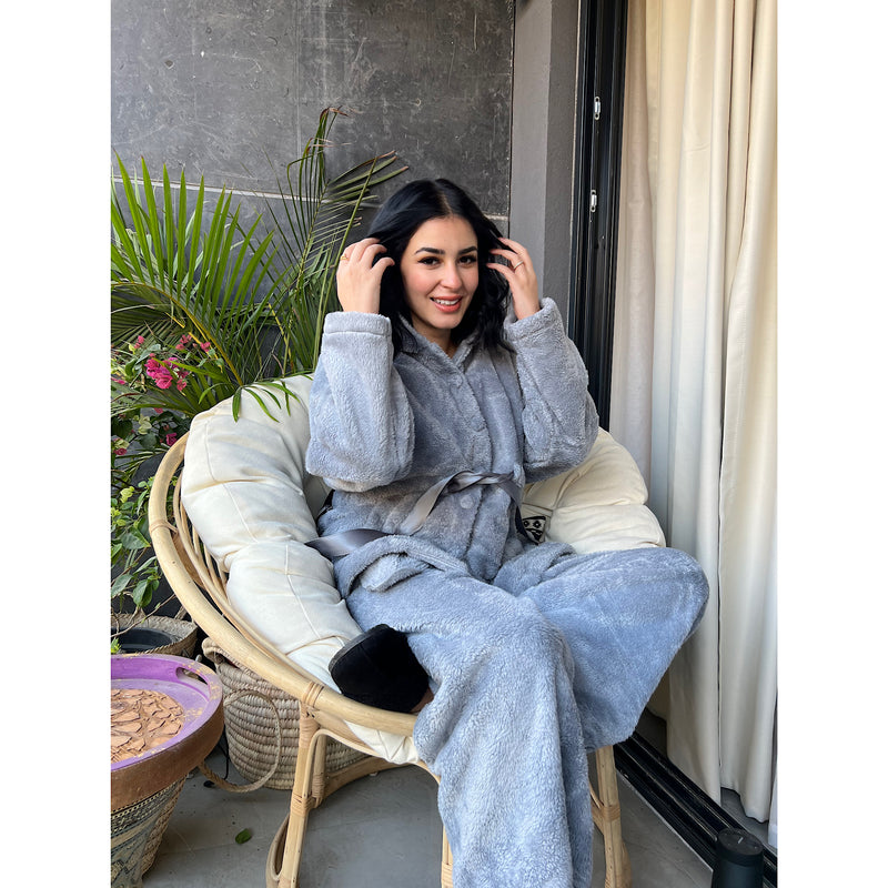 Grey fur buttoned pajama set
