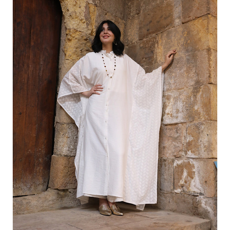 White linen and cutwork kaftan