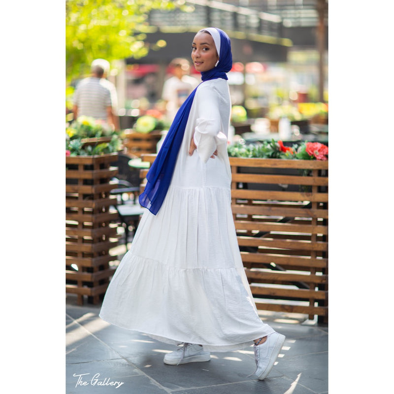 Linen White tiered dress