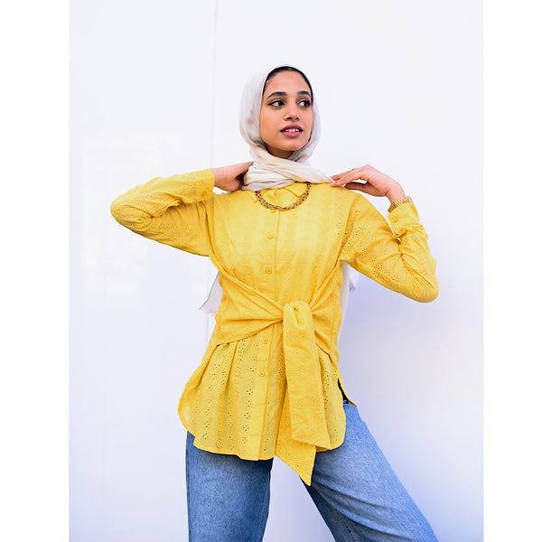 Yellow knot front blouse
