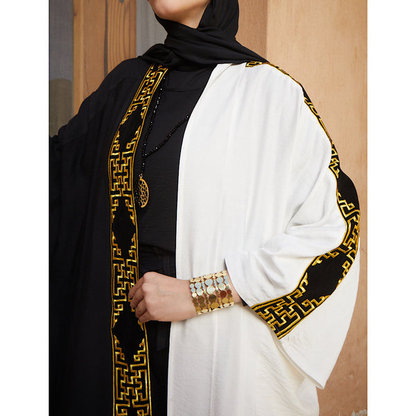 Black & white linen embroidered kaftan