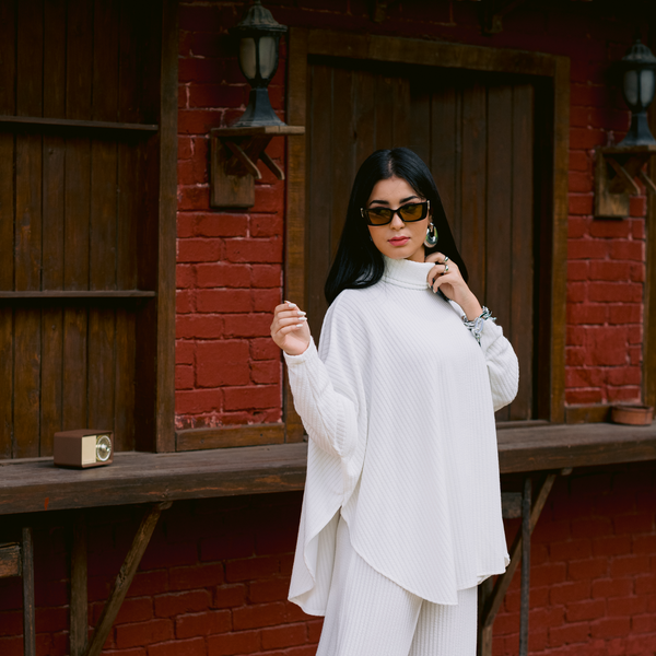 Oversized high neck white co-ord set