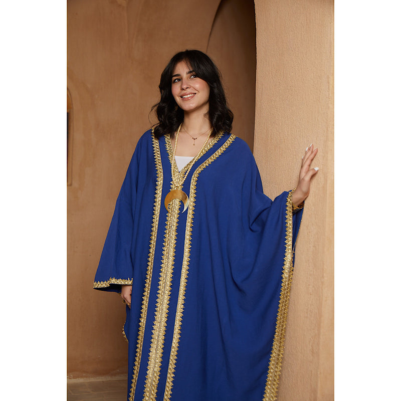 Blue gold embroidered kaftan abaya