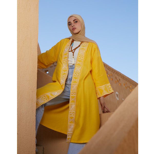 Yellow embroidered kaftan