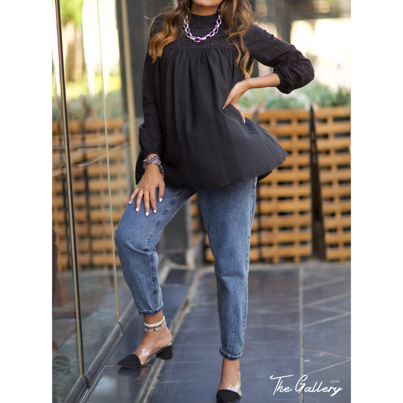 Black tiered long sleeve blouse