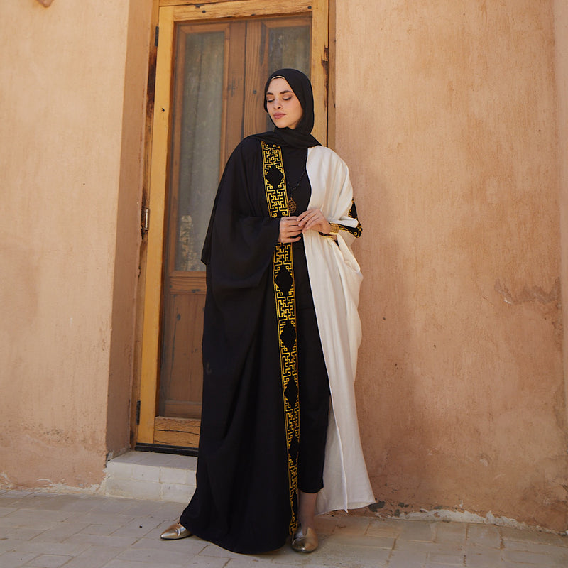 Black & white linen embroidered kaftan