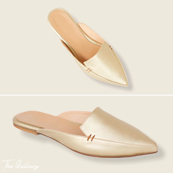 Champagne faux leather slippers
