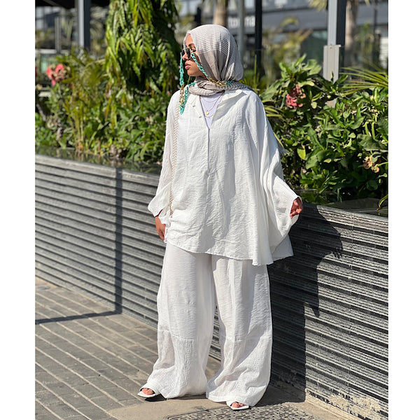 Oversized white linen matching set