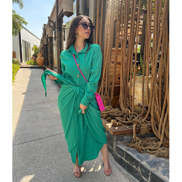 Green shirt dress with overlay wrap